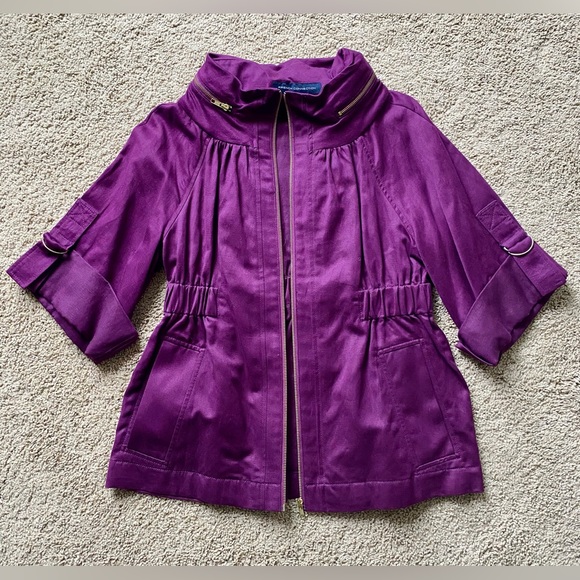 French Connection Purple Twill Cotton and Linen Blend Utility Jacket - Picture 3 of 13
